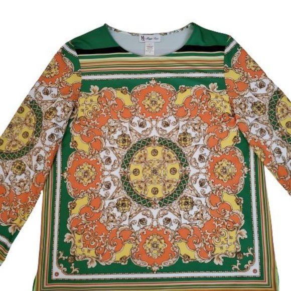 Maggie Sweet Women's Multicolor Medallion Print Long Sleeve Tunic Top Size Large - Picture 3 of 10